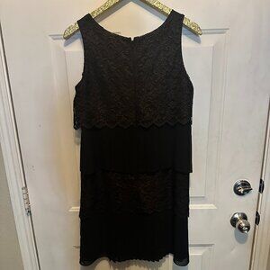 Jessica Simpson Layer Lace Pleated‎ Dress Cocktail Evening Mini Black Size 8